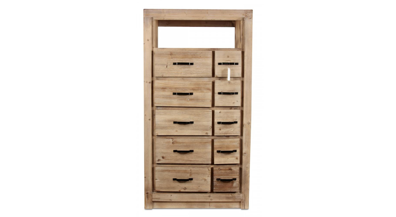 Semainier Chiffonnier 10 Tiroirs Bois Naturel 79x40x148,5cm