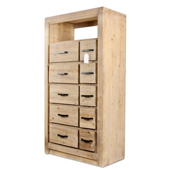 Semainier Chiffonnier 10 Tiroirs Bois Naturel 79x40x148,5cm