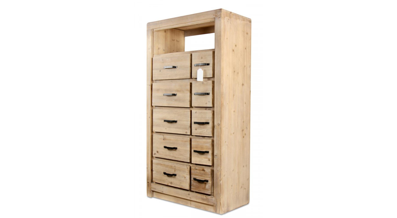 Semainier Chiffonnier 10 Tiroirs Bois Naturel 79x40x148,5cm