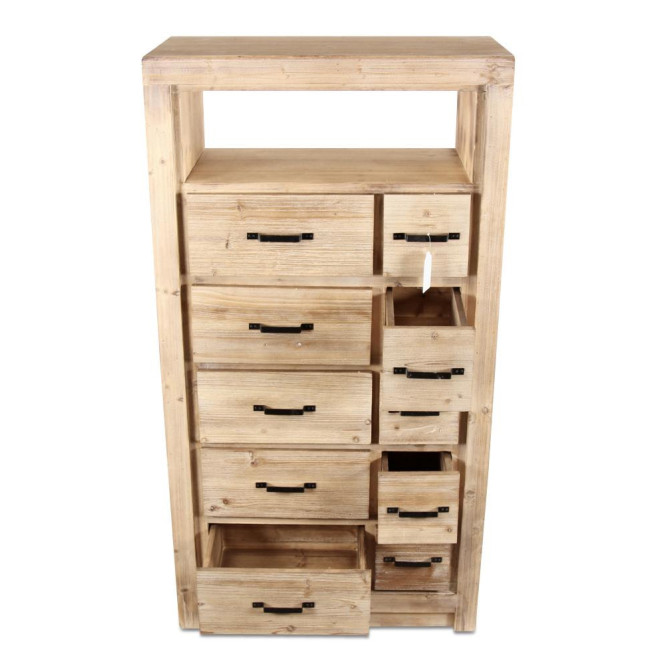 Semainier Chiffonnier 10 Tiroirs Bois Naturel 79x40x148,5cm