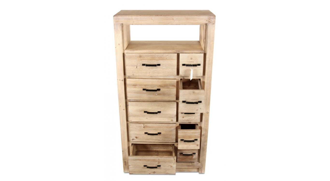 Semainier Chiffonnier 10 Tiroirs Bois Naturel 79x40x148,5cm