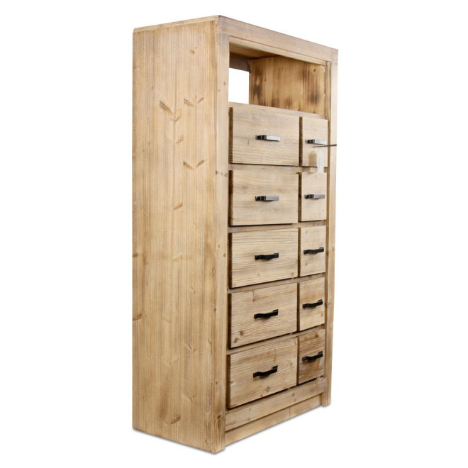 Semainier Chiffonnier 10 Tiroirs Bois Naturel 79x40x148,5cm