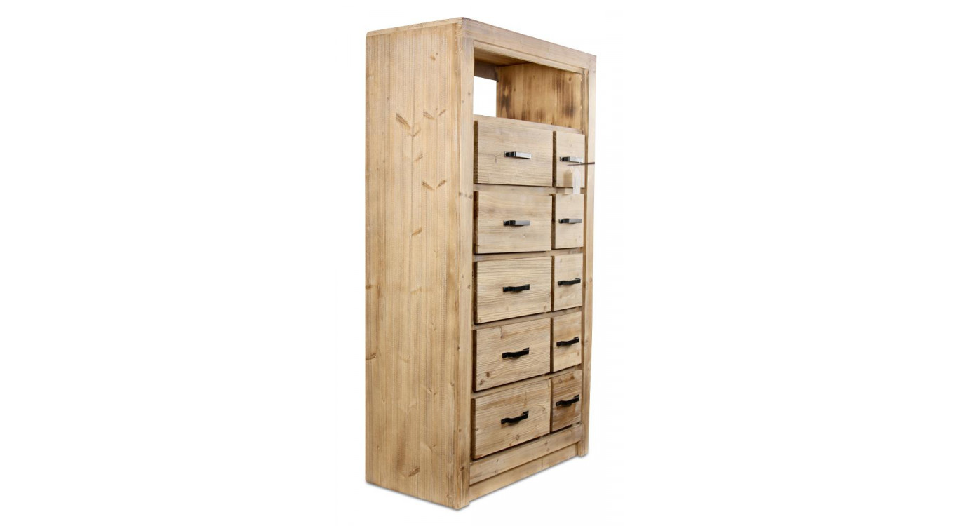 Semainier Chiffonnier 10 Tiroirs Bois Naturel 79x40x148,5cm