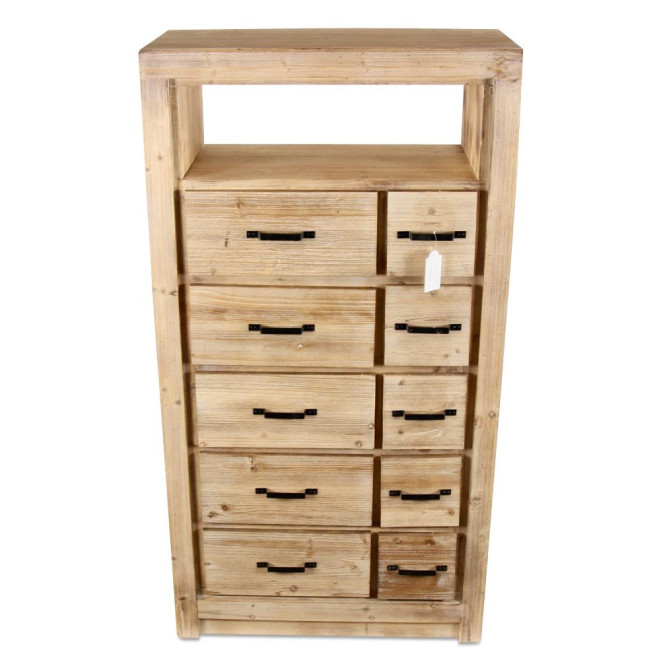 Semainier Chiffonnier 10 Tiroirs Bois Naturel 79x40x148,5cm