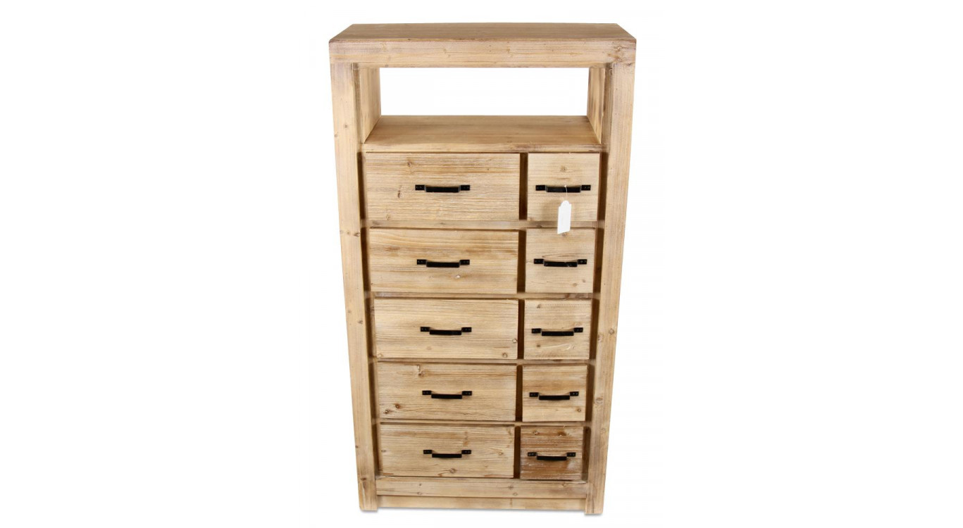 Semainier Chiffonnier 10 Tiroirs Bois Naturel 79x40x148,5cm