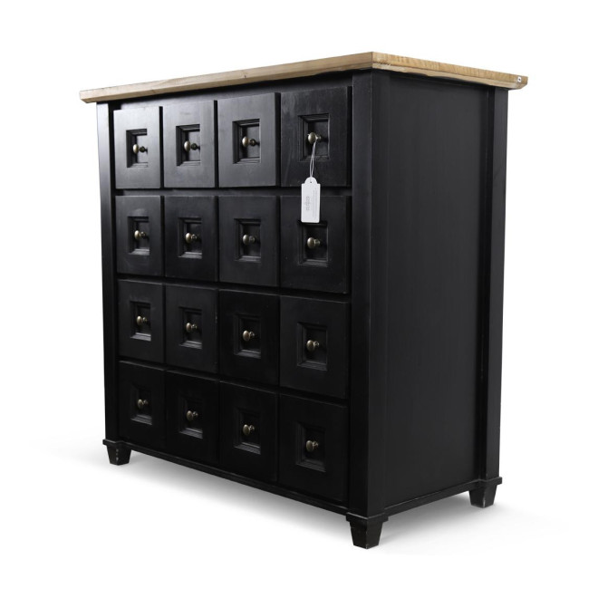 Bahut Grainetier 16 Tiroirs Bois Noir 100x49x95,5cm