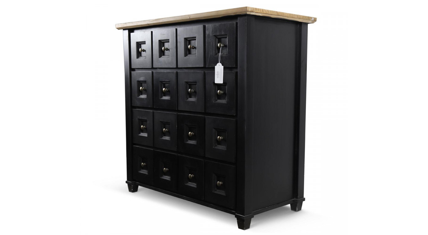 Bahut Grainetier 16 Tiroirs Bois Noir 100x49x95,5cm