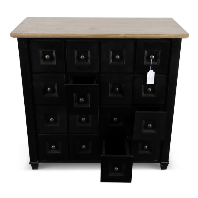 Bahut Grainetier 16 Tiroirs Bois Noir 100x49x95,5cm
