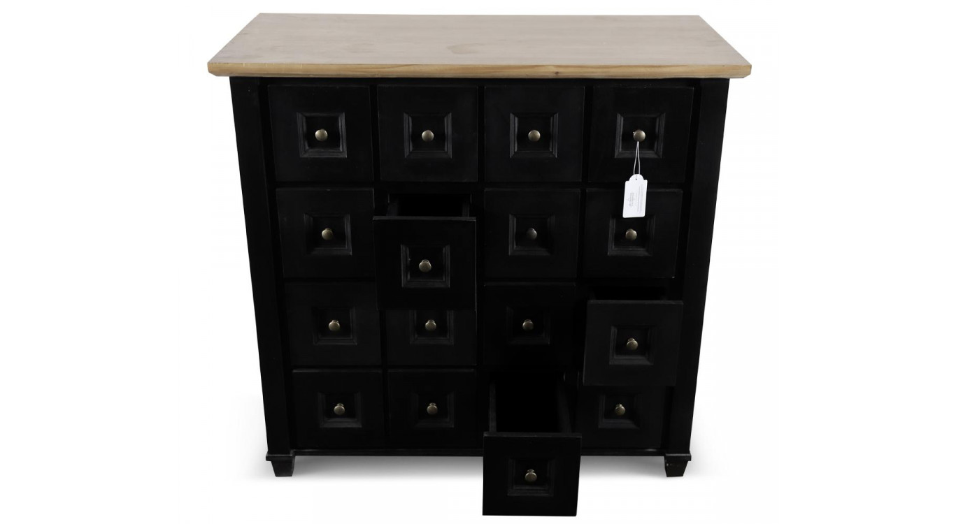 Bahut Grainetier 16 Tiroirs Bois Noir 100x49x95,5cm