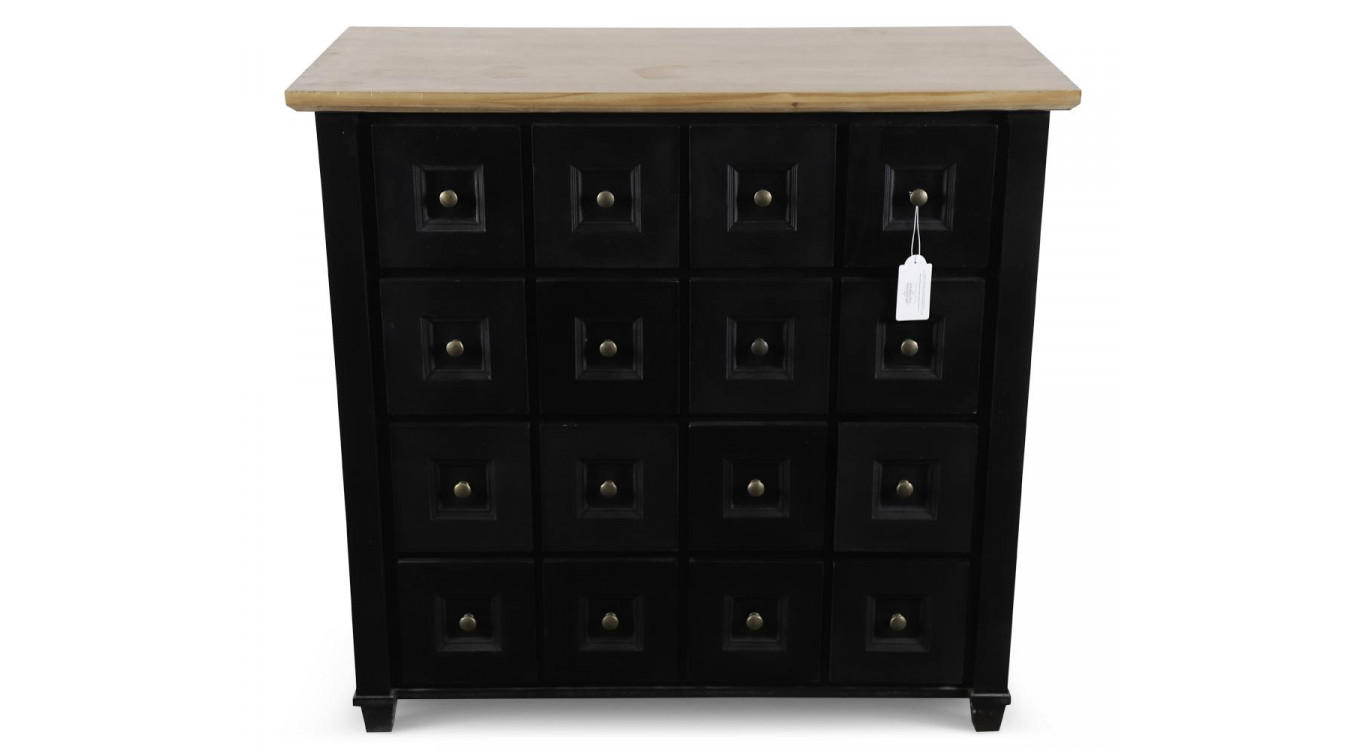 Bahut Grainetier 16 Tiroirs Bois Noir 100x49x95,5cm