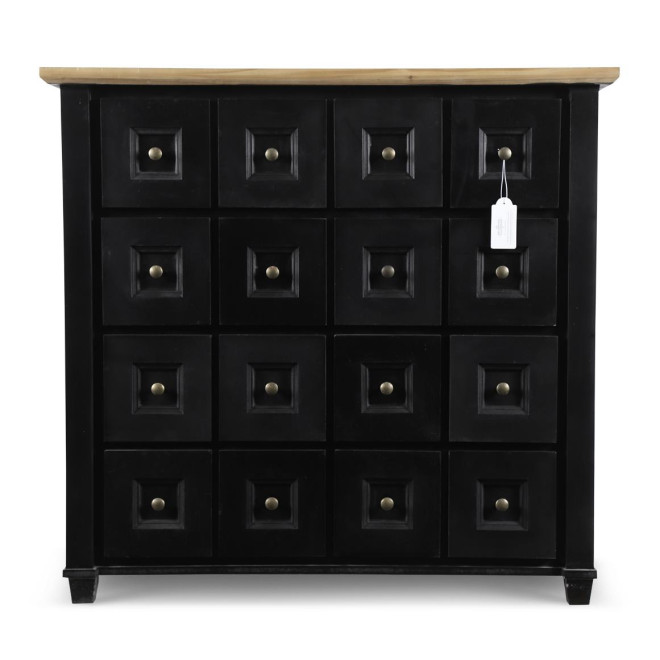 Bahut Grainetier 16 Tiroirs Bois Noir 100x49x95,5cm