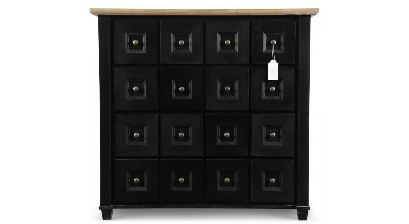 Bahut Grainetier 16 Tiroirs Bois Noir 100x49x95,5cm