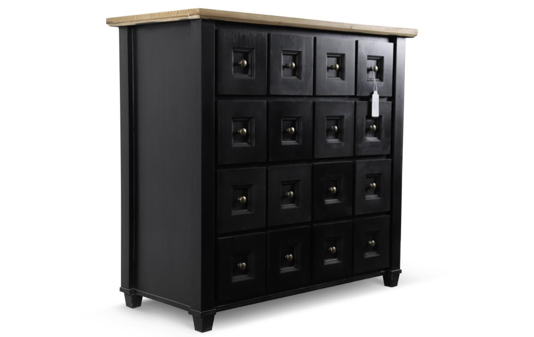Bahut Grainetier 16 Tiroirs Bois Noir 100x49x95,5cm