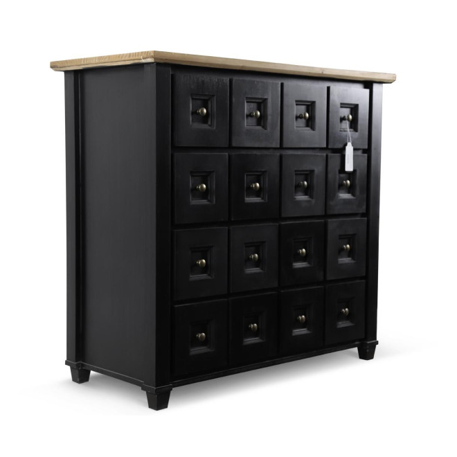 Bahut Grainetier 16 Tiroirs Bois Noir 100x49x95,5cm