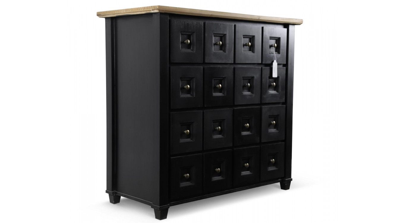 Bahut Grainetier 16 Tiroirs Bois Noir 100x49x95,5cm