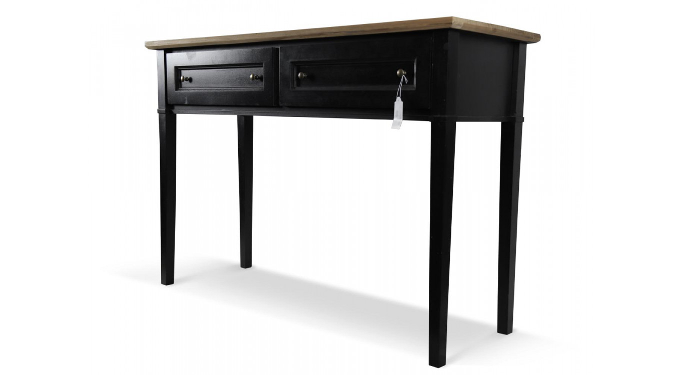 Console 2 Tiroirs Bois Noir 140x49x95,5cm