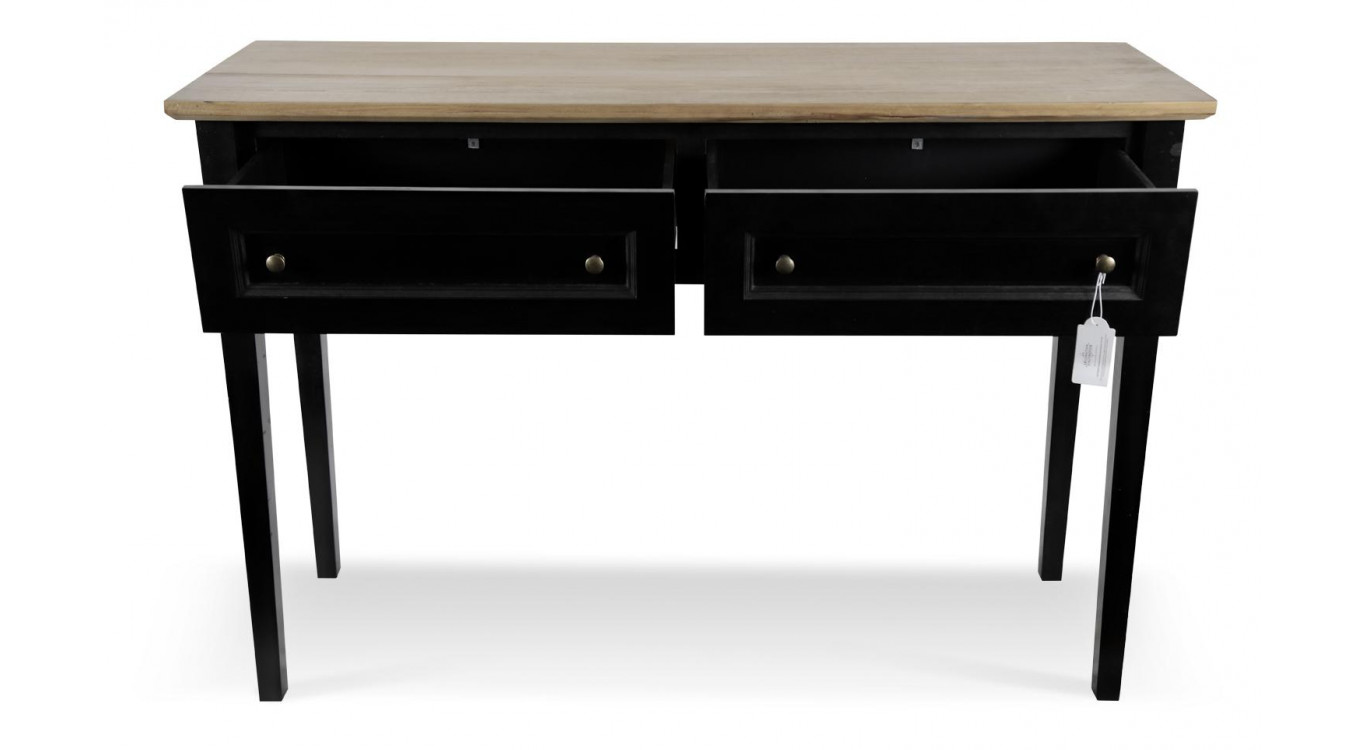 Console 2 Tiroirs Bois Noir 140x49x95,5cm