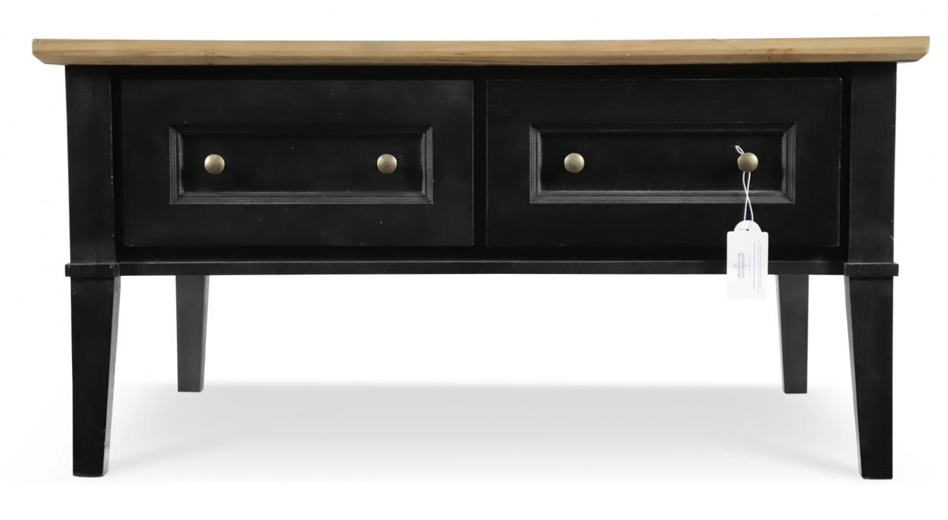 Table Basse 2 Tiroirs Bois Noir 100x87x51cm