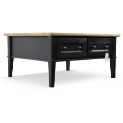 Table Basse 2 Tiroirs Bois Noir 100x87x51cm