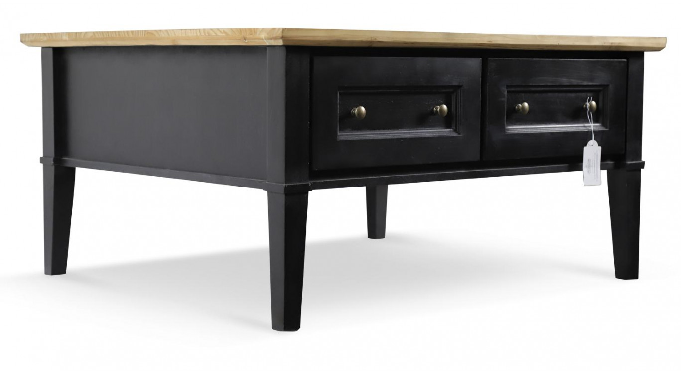 Table Basse 2 Tiroirs Bois Noir 100x87x51cm
