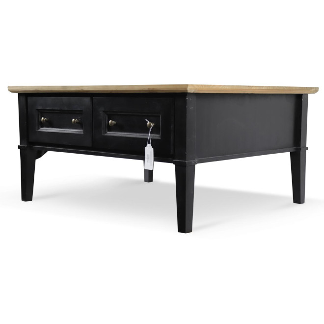 Table Basse 2 Tiroirs Bois Noir 100x87x51cm