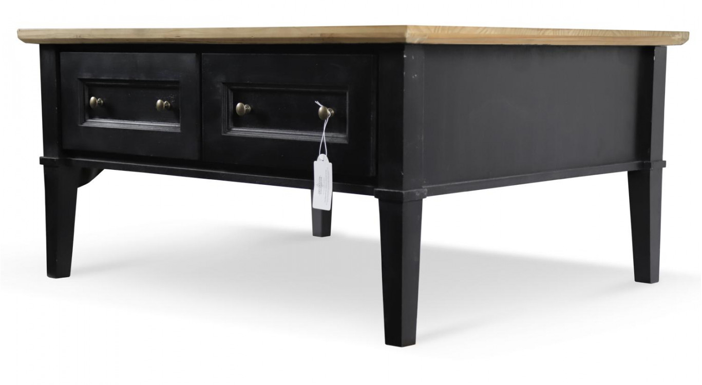 Table Basse 2 Tiroirs Bois Noir 100x87x51cm