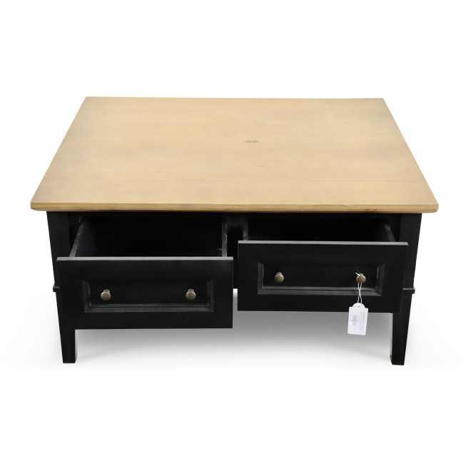 Table Basse 2 Tiroirs Bois Noir 100x87x51cm