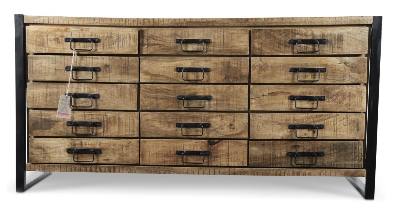 Truhe 15 Schubladen Holz Braun 160x45x81cm