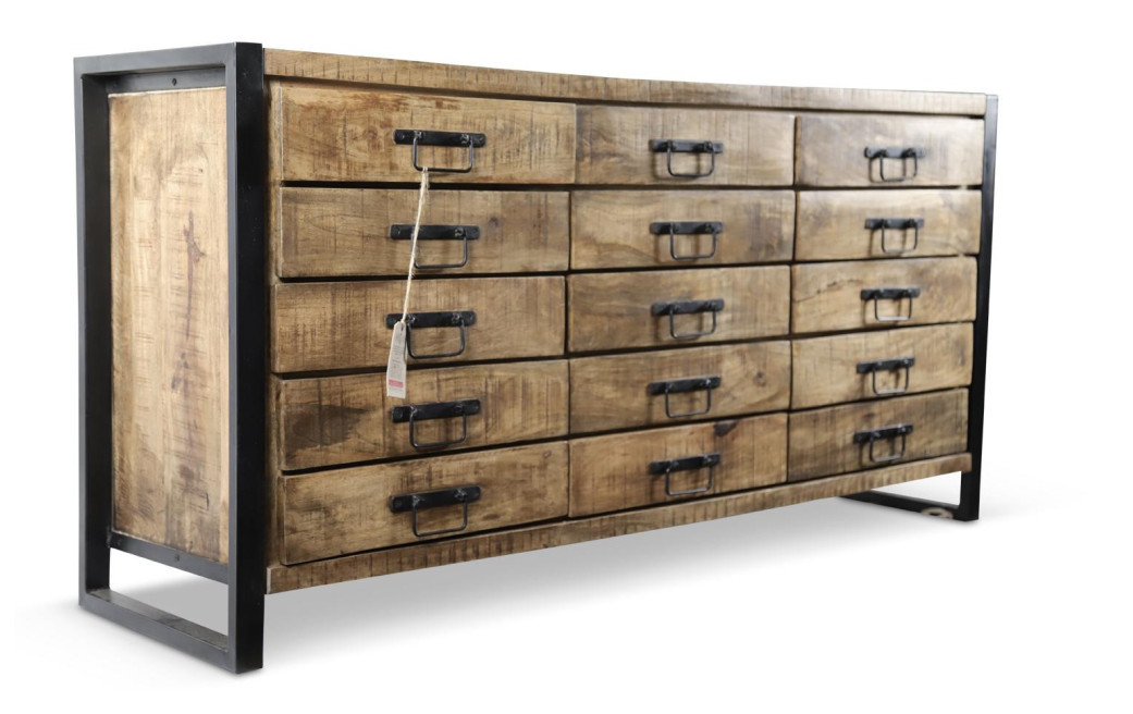 Bahut 15 Tiroirs Bois Marron 160x45x81cm