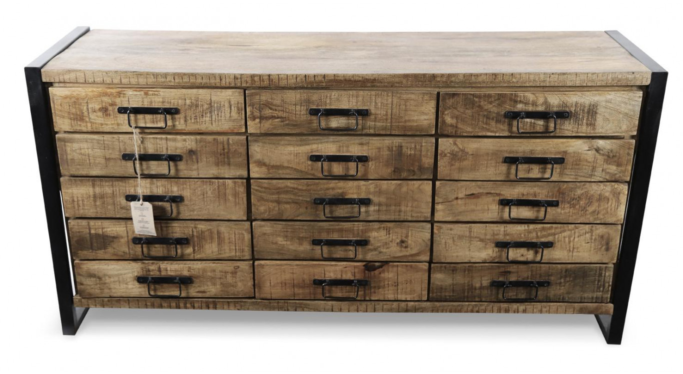 Truhe 15 Schubladen Holz Braun 160x45x81cm
