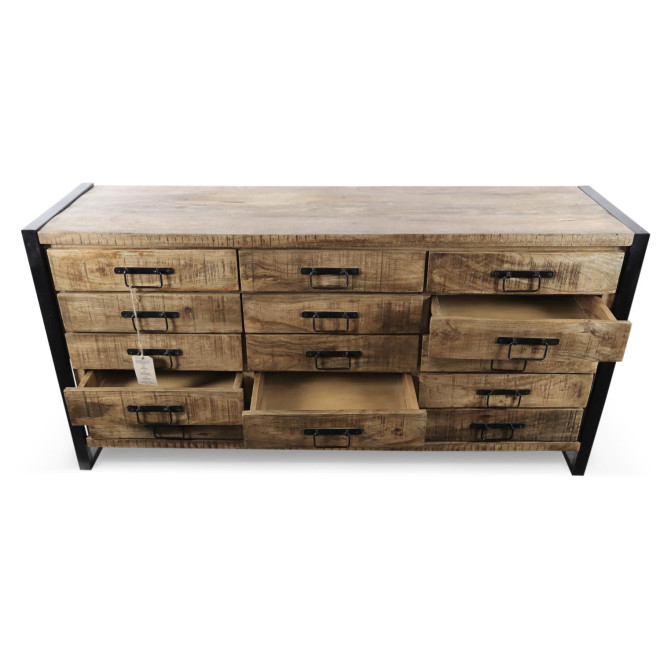 Bahut 15 Tiroirs Bois Marron 160x45x81cm