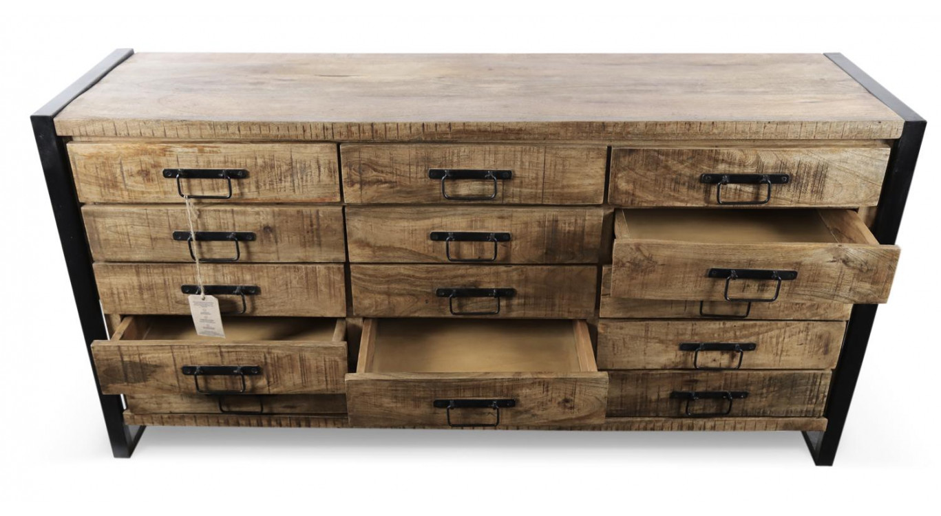 Bahut 15 Tiroirs Bois Marron 160x45x81cm
