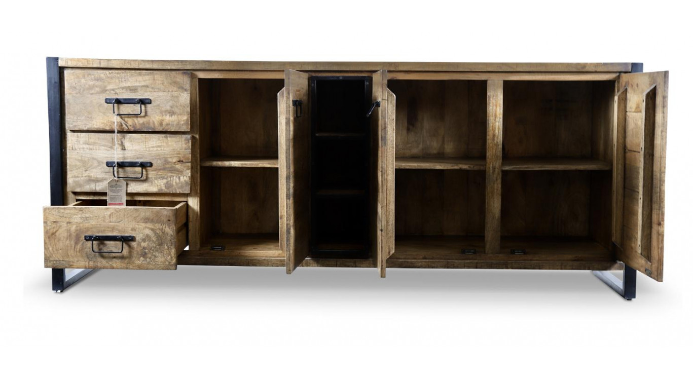 Bahut 3 Tiroirs Bois Marron 200x45x81cm