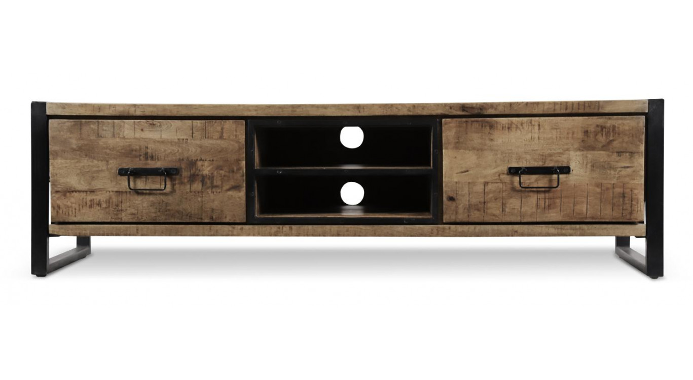 Meuble TV 2 Tiroirs Bois Marron 159x45x45,5cm