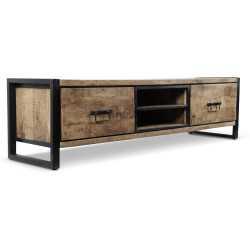 Meuble TV 2 Tiroirs Bois Marron 159x45x45.5cm