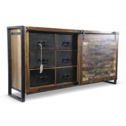 Truhe 6 Schubladen Holz Braun 180x40x91cm