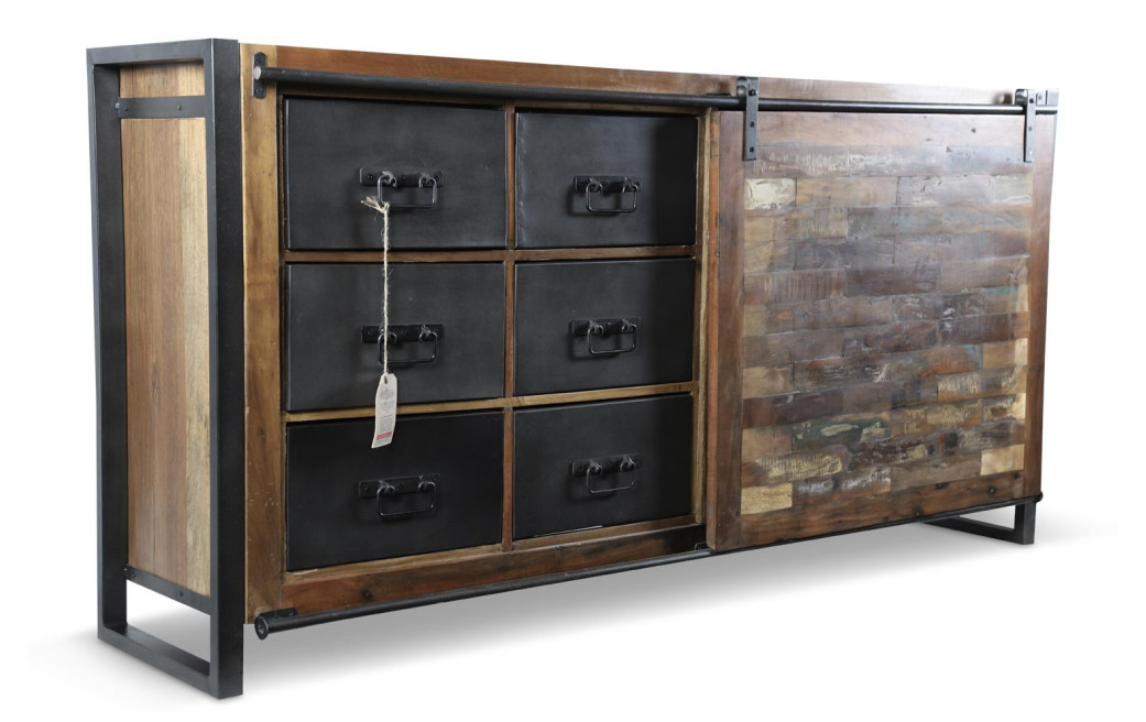 Bahut 6 Tiroirs Bois Marron 180x40x91cm