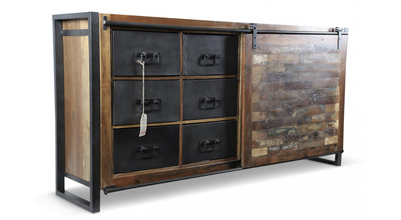 Truhe 6 Schubladen Holz Braun 180x40x91cm