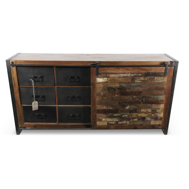 Bahut 6 Tiroirs Bois Marron 180x40x91cm