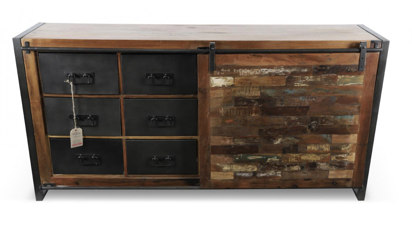 Bahut 6 Tiroirs Bois Marron 180x40x91cm