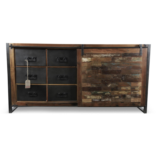 Truhe 6 Schubladen Holz Braun 180x40x91cm