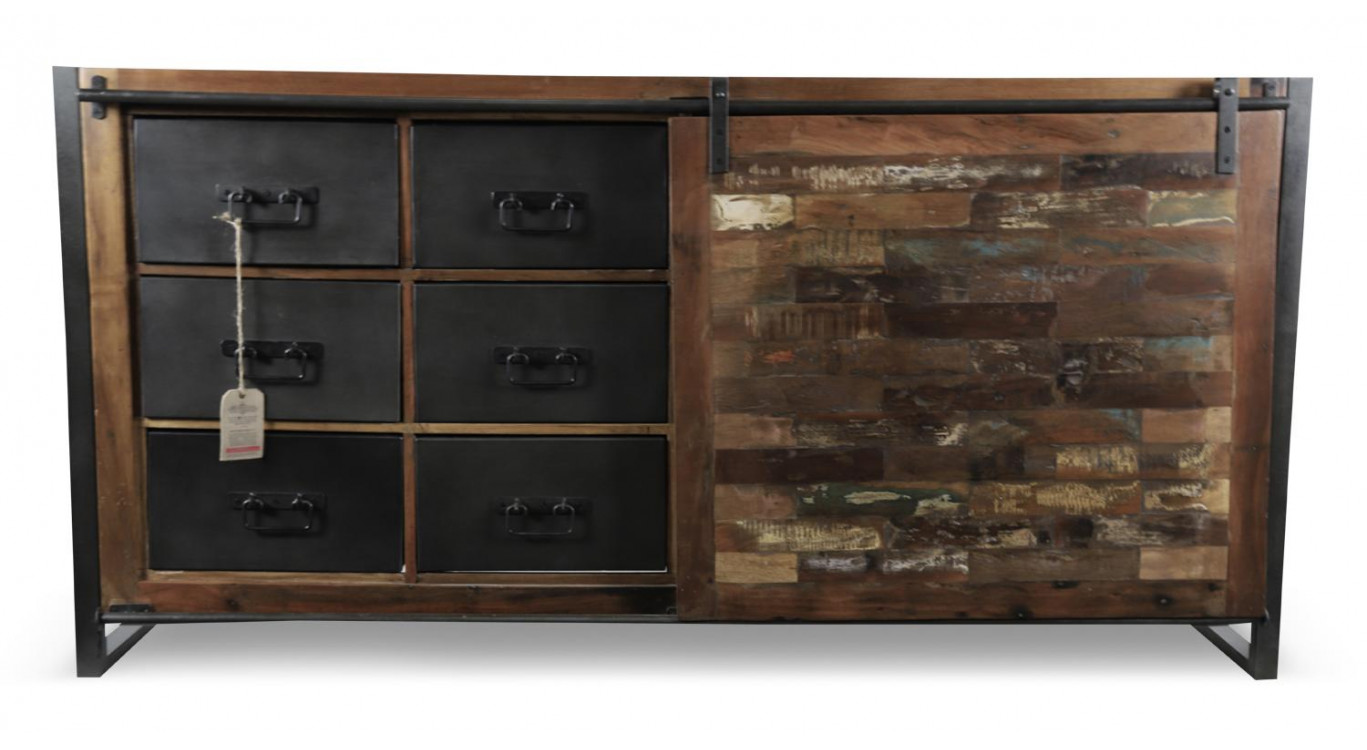 Truhe 6 Schubladen Holz Braun 180x40x91cm