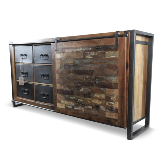 Bahut 6 Tiroirs Bois Marron 180x40x91cm