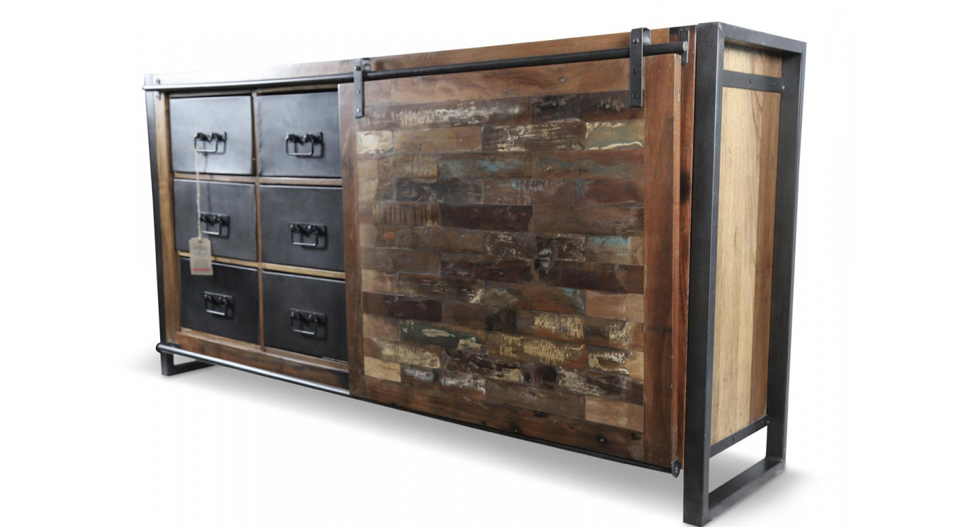 Truhe 6 Schubladen Holz Braun 180x40x91cm
