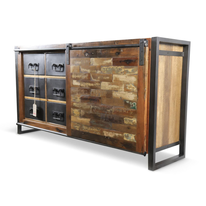 Commode 6 Tiroirs Bois Marron 150x40x81cm