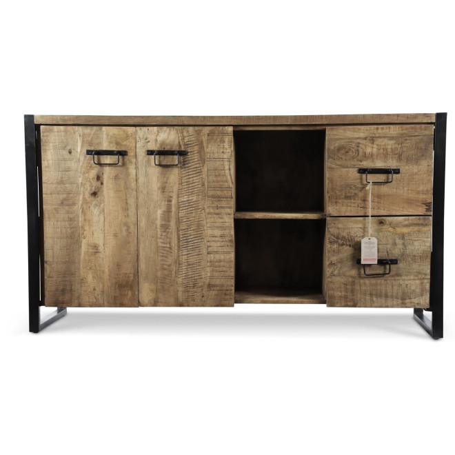 Bahut 2 Tiroirs Bois Marron 160x43x86cm