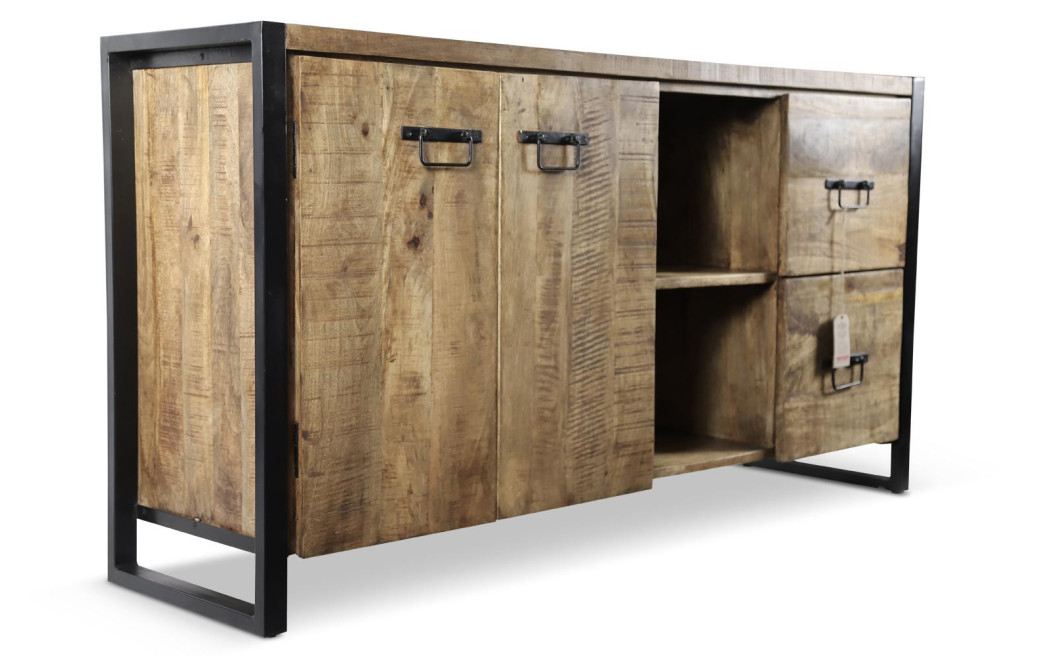 Bahut 2 Tiroirs Bois Marron 160x43x86cm