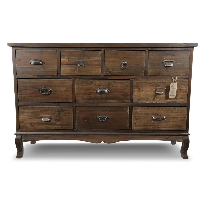 Commode Grainetier 10 Tiroirs Bois 125x35x80cm