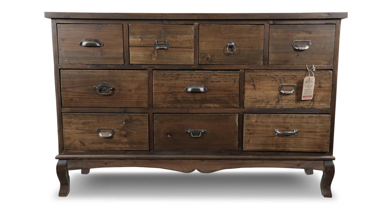Commode Grainetier 10 Tiroirs Bois 125x35x80cm