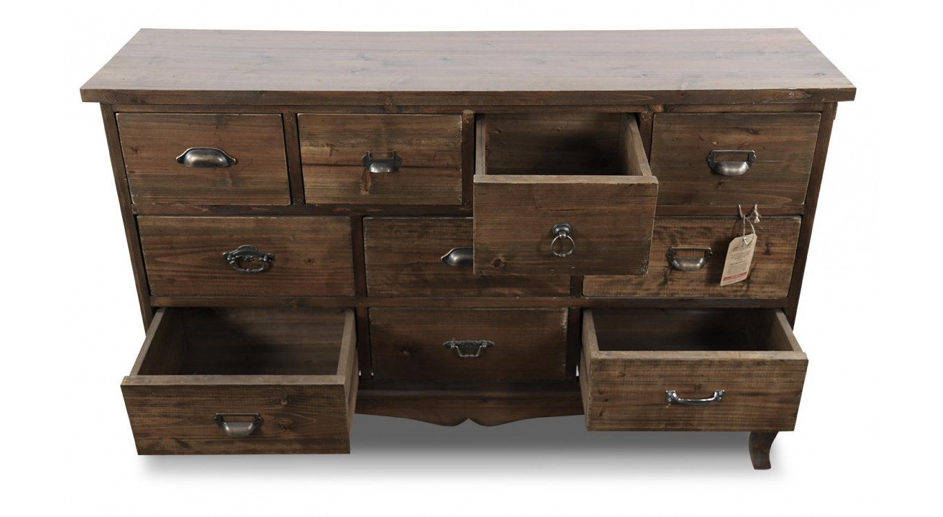 Kommode Grainetier 10 Schubladen Holz 125x35x80cm